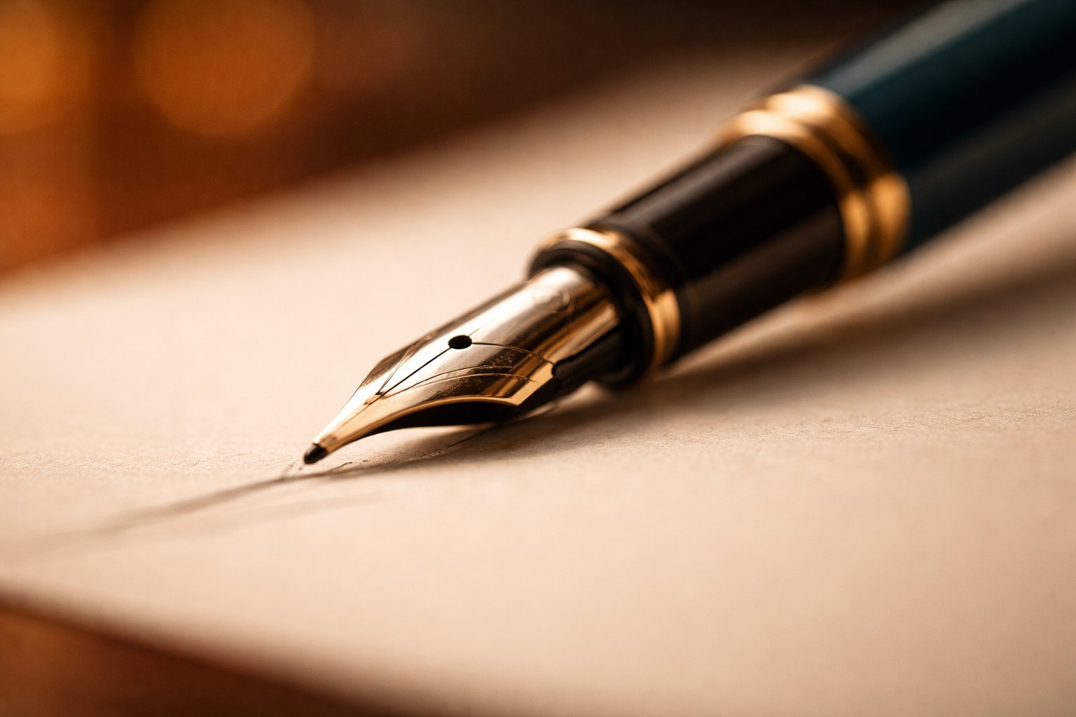 Close Up Of A Fountain Pen Resting On Cream Paper