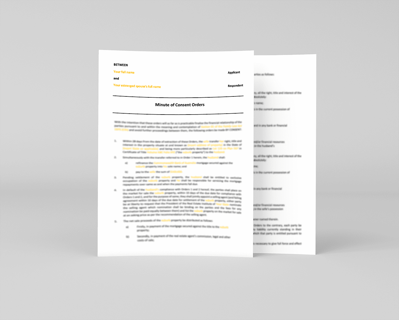 Minute of Consent Orders (Financial - basic) template basic financial Consent Orders example image